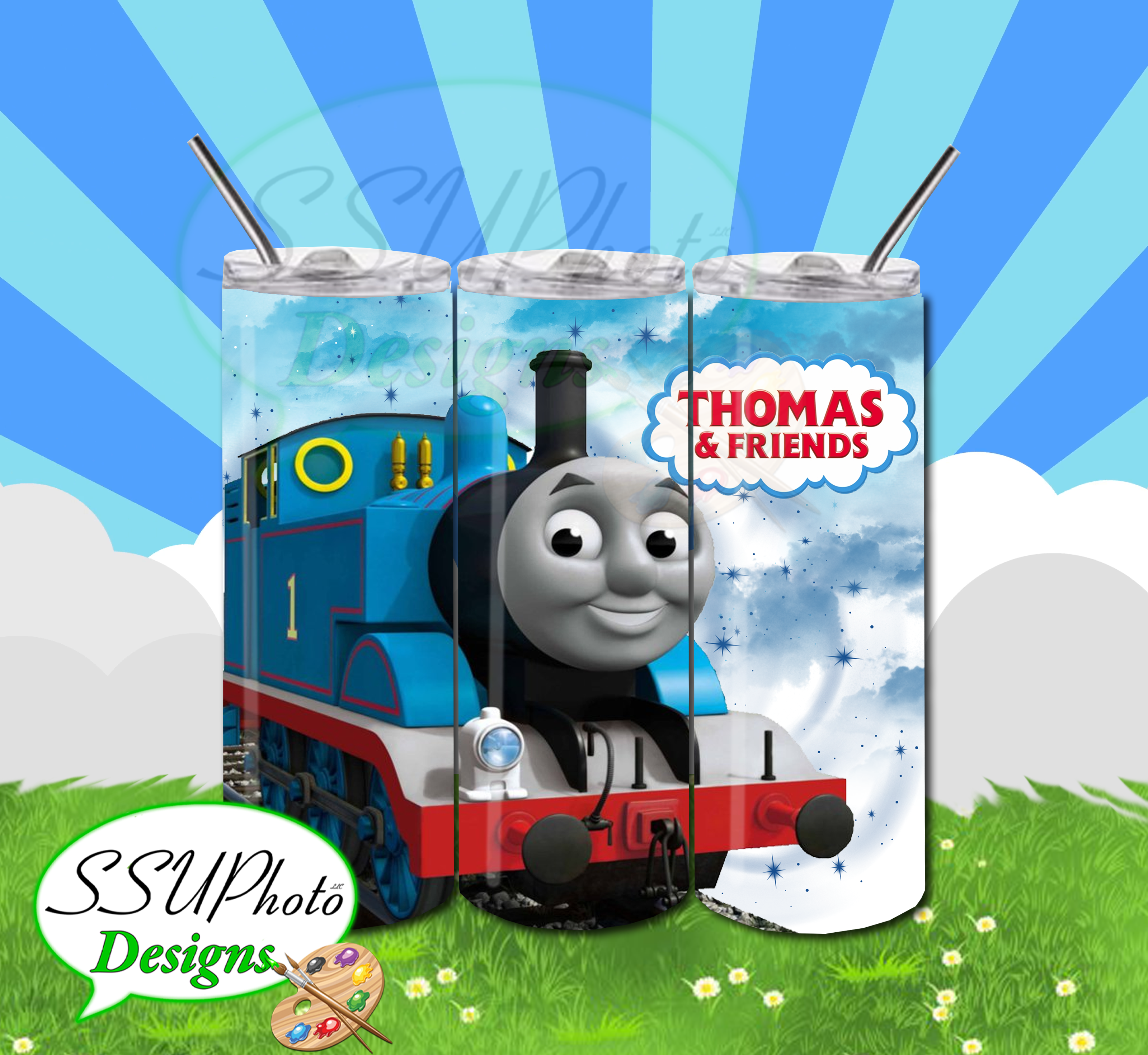Thomas the Train 20 OZ Skinny Tumbler straight  Digital Design